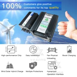 MPPT 1600W 24V Boost & Buck Wind Solar Hybrid Controller Wind 600W & Solar 1000W Best Heat Dissipation Design with LCD Display