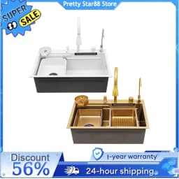 Kitchen Sink Rust-Resistant Sink with Pull-Out Faucet Soundproofing Effect for Home/Kitchen/Canteen/Hotel/Bar