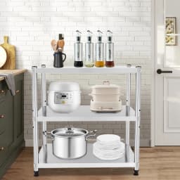 3 Tier Kitchen Storage Rack,Kitchen Storage Organizer, Stainless Steel Shelves,Microwave Rack for Pantries, Restaurants,Kitchens