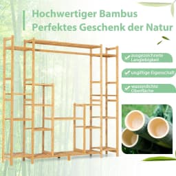 Bamboo Plant Shelf, Standing Shelf with 9 Levels, Room Divider, Flower Shelf with Hanging Frame,167 x 30 x 166 cm