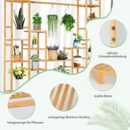 Bamboo Plant Shelf, Standing Shelf with 9 Levels, Room Divider, Flower Shelf with Hanging Frame,167 x 30 x 166 cm
