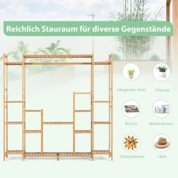 Bamboo Plant Shelf, Standing Shelf with 9 Levels, Room Divider, Flower Shelf with Hanging Frame,167 x 30 x 166 cm