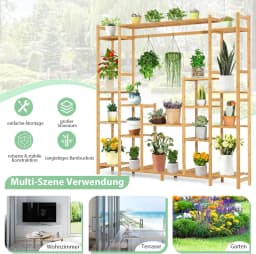 Bamboo Plant Shelf, Standing Shelf with 9 Levels, Room Divider, Flower Shelf with Hanging Frame,167 x 30 x 166 cm