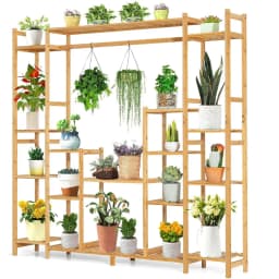 Bamboo Plant Shelf, Standing Shelf with 9 Levels, Room Divider, Flower Shelf with Hanging Frame,167 x 30 x 166 cm