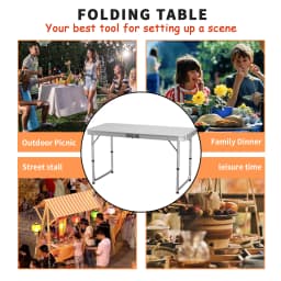 Camping Table Folding Table 120 x 60 cm Height Adjustable 55/62/70 cm Folding Table with Aluminium Frame White