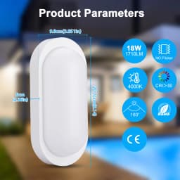 3-Pack 18W LED Ceiling Lights, 1710lm, IP65 Waterproof Oval Bathroom Lights for Hallway, Balcony, Basement, Garden