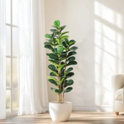 5ft -7ft Faux Fiddle Leaf Fig Tree with White Pot, Faux Trees with Artificial Plants Lifelike Fake Tree for Home Office Decor