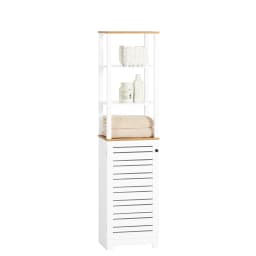 Sobuy Bzr43-W Bathroom Tall Cabinet Bathroom Storage Shelf Bathroom Cabinet with 3 Open Compartments and Louvered Door Bathroom Furniture