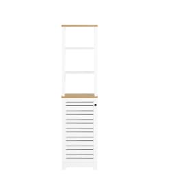 Sobuy Bzr43-W Bathroom Tall Cabinet Bathroom Storage Shelf Bathroom Cabinet with 3 Open Compartments and Louvered Door Bathroom Furniture
