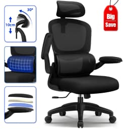 AUTHMIC Ergonomic Office Chair -135° Recline & Height-Adjustable Seat, Foldable Arms, Adjustable Headrest, Home Office Chair