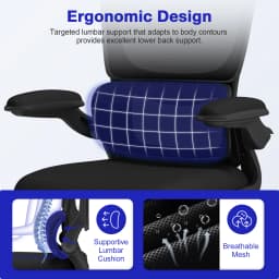 AUTHMIC Ergonomic Office Chair -135° Recline & Height-Adjustable Seat, Foldable Arms, Adjustable Headrest, Home Office Chair