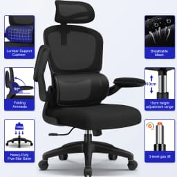 AUTHMIC Ergonomic Office Chair -135° Recline & Height-Adjustable Seat, Foldable Arms, Adjustable Headrest, Home Office Chair
