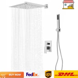 30CM Chrome Shower Set Stainless Steel G1/2 Rainfall Top Spray Handheld Shower with Shower Valve and Hose