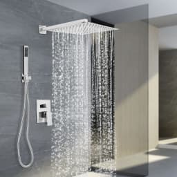 30CM Chrome Shower Set Stainless Steel G1/2 Rainfall Top Spray Handheld Shower with Shower Valve and Hose