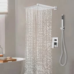 30CM Chrome Shower Set Stainless Steel G1/2 Rainfall Top Spray Handheld Shower with Shower Valve and Hose