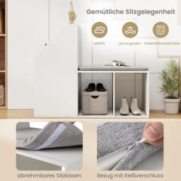 Shoe Bench Shoe Rack with Seat and Side Storage Space Entrance Bench with Removable Seat Cushion for Hallway, Living