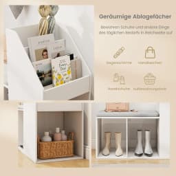 Shoe Bench Shoe Rack with Seat and Side Storage Space Entrance Bench with Removable Seat Cushion for Hallway, Living
