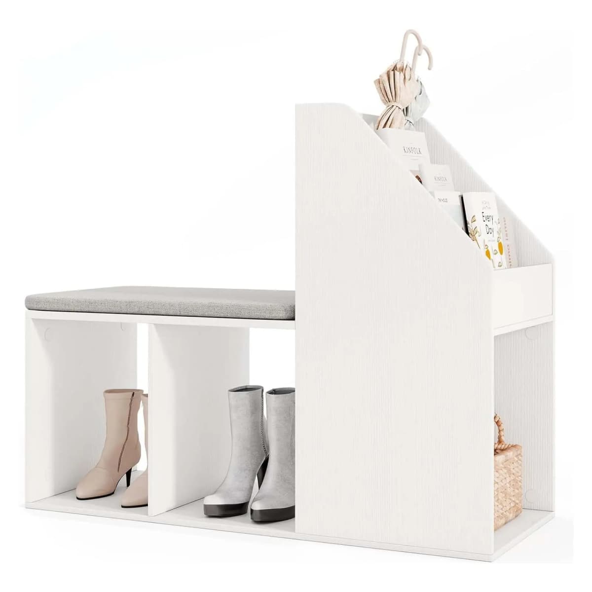 Shoe Bench Shoe Rack with Seat and Side Storage Space Entrance Bench with Removable Seat Cushion for Hallway, Living