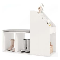 Shoe Bench Shoe Rack with Seat and Side Storage Space Entrance Bench with Removable Seat Cushion for Hallway, Living