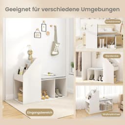 Shoe Bench Shoe Rack with Seat and Side Storage Space Entrance Bench with Removable Seat Cushion for Hallway, Living