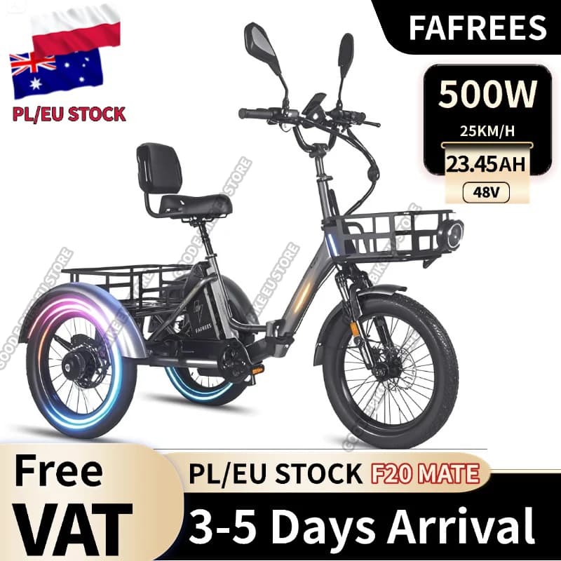 FAFREES F20 Mate Electric Tricycle 500W Brushless Motor 48V/23.45Ah Battery 20*3.0-inch Fat Tires 25km/h Max Speed 110km Max