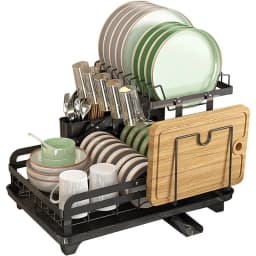 Double-layer metal dish drying rack, kitchen countertop multi-function dish rack, rotatable anti-rust coating with drain board