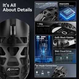ATTACK SHARK R3 Magnesium Alloy Mouse, Wireless 8K Mouse, 46g SUPERLIGHT Mouse, PixArt PAW3395,DPI 26000,