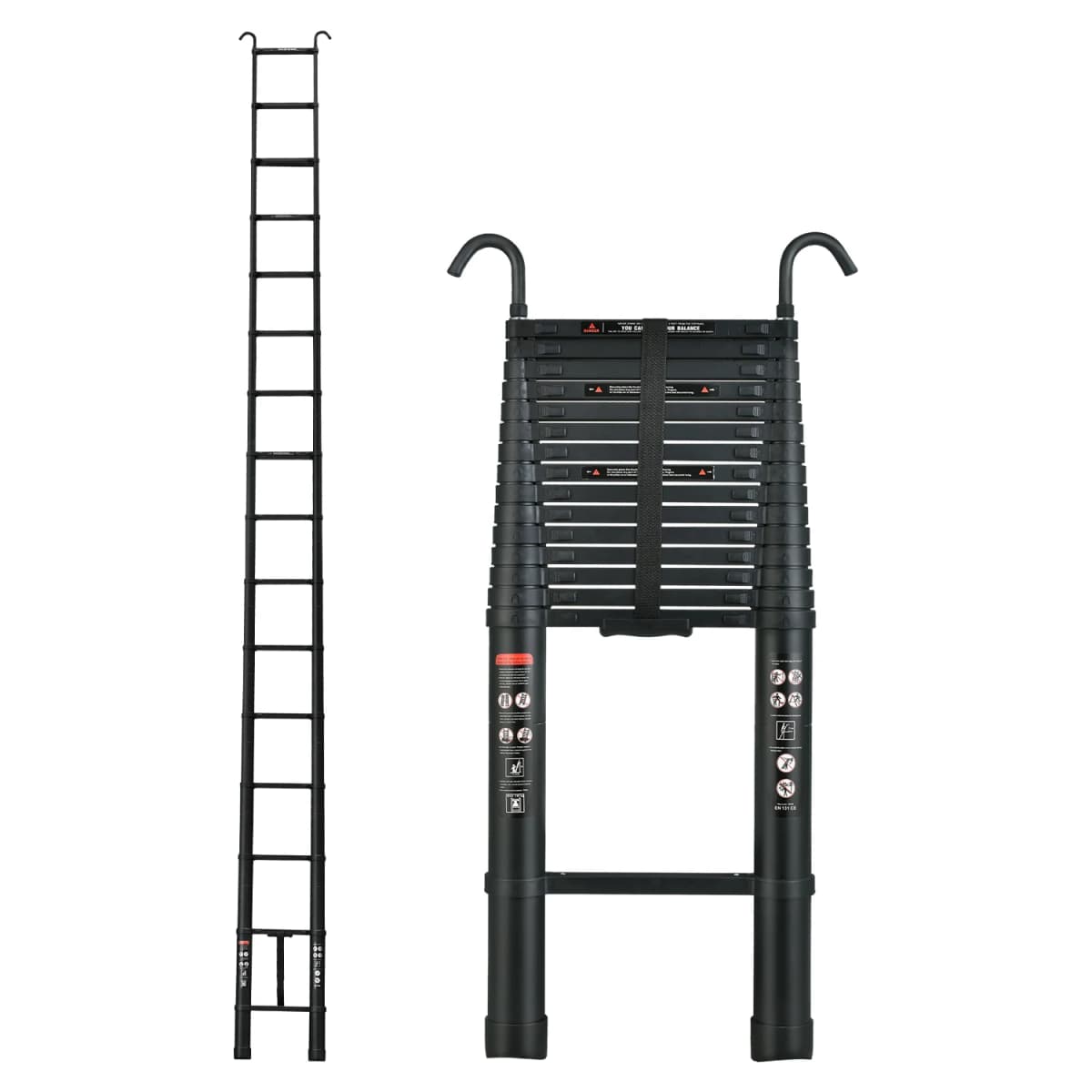 6.2M 20.3FT Telescopic Ladder with Detachable Hook, Aluminum , EN131, Max Load 150KG for Loft Indoor Outdoor Office House