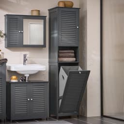 SoBuy BZR124 High wardrobe with fold-out laundry bag bathroom wardrobe narrow laundry wardrobe bathroom shelf bathroom furniture