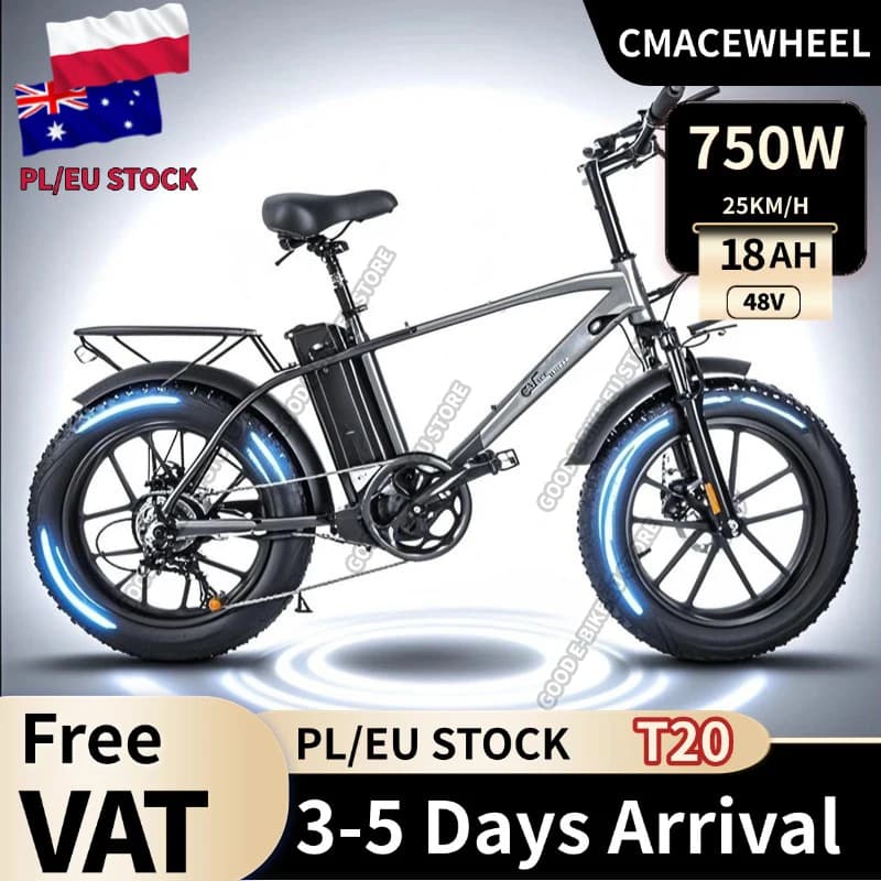 CMACEWHEEL T20 750W 20" Fat Bike 864Wh Electric Mountain Bike Cargo E-bike 48V 18Ah Battery