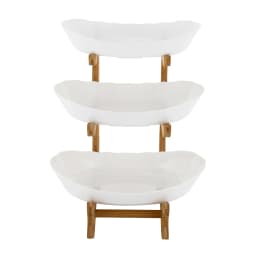 3-Stage Tray Universal Bamboo Wood Removable With Stand For Kitchen Dessert Snacks Fruit Sweets Vegetables White
