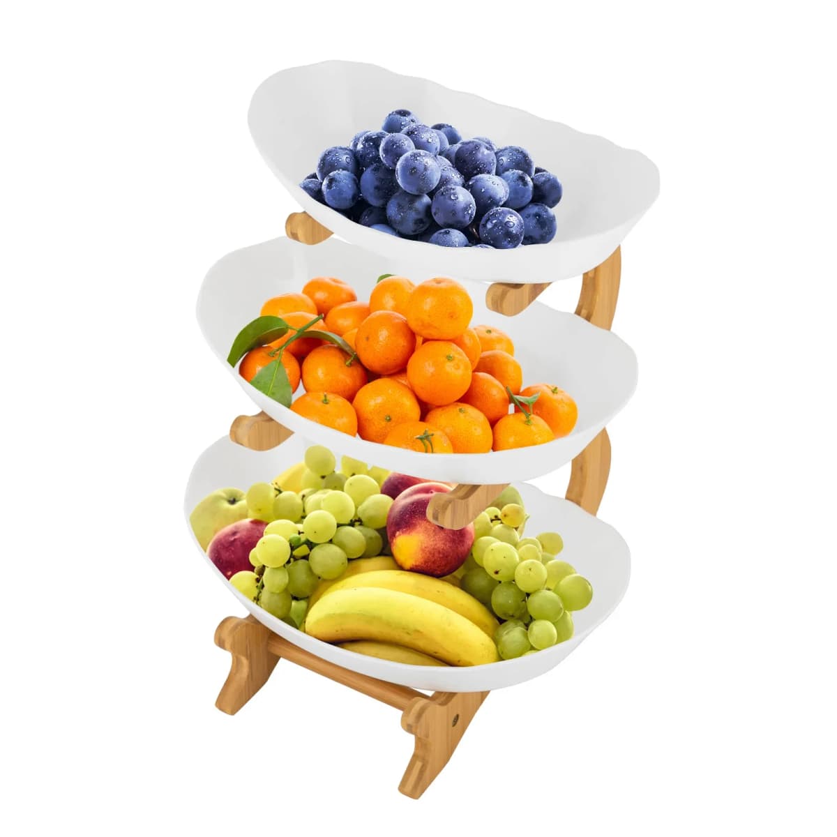 3-Stage Tray Universal Bamboo Wood Removable With Stand For Kitchen Dessert Snacks Fruit Sweets Vegetables White