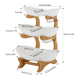 3-Stage Tray Universal Bamboo Wood Removable With Stand For Kitchen Dessert Snacks Fruit Sweets Vegetables White