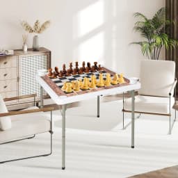 Folding Chess Table,90x90cmChess Game with Removable Table Mat&4Drink Holders,with Carry Handle,for Children Adults Party Travel