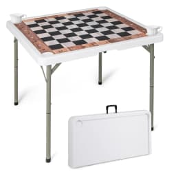 Folding Chess Table,90x90cmChess Game with Removable Table Mat&4Drink Holders,with Carry Handle,for Children Adults Party Travel