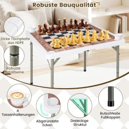 Folding Chess Table,90x90cmChess Game with Removable Table Mat&4Drink Holders,with Carry Handle,for Children Adults Party Travel