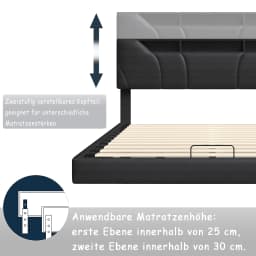 Rosahqnda Upholstered Double Bed 140-160*200cm Adjustable Storage Headboard Functional Bed Hydraulic Storage Bed Frame PU Black