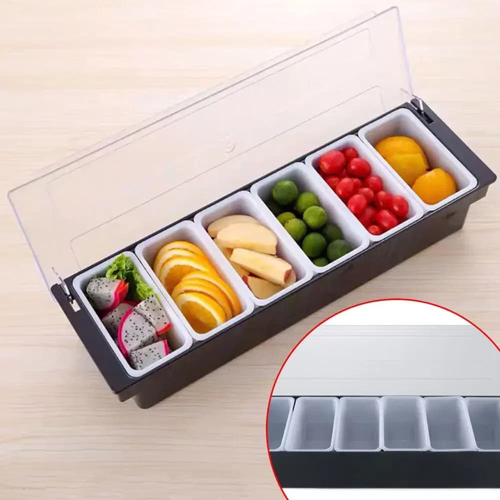 Stainless Steel Ingredient Container 6 Inserts Ingredient Box Side Dish Container for Bar Home