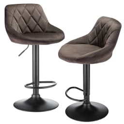 Set of 2 Velvet Bar Stools. Modern Design Kitchen Chair with Height Adjustable Seat, 360° Swivel and Footrest