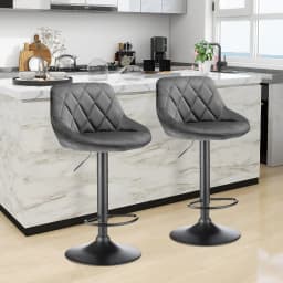 Set of 2 Velvet Bar Stools. Modern Design Kitchen Chair with Height Adjustable Seat, 360° Swivel and Footrest