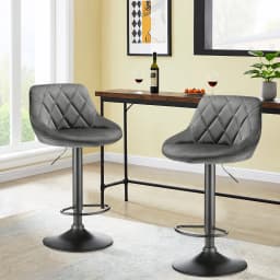 Set of 2 Velvet Bar Stools. Modern Design Kitchen Chair with Height Adjustable Seat, 360° Swivel and Footrest