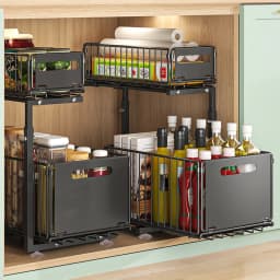 1/2PCS Pull Out Cabinet Organizer Adjustable Kitchen Storage Rack Under Sink Organizer Spice Jar Storage Rack Slide Out Drawer
