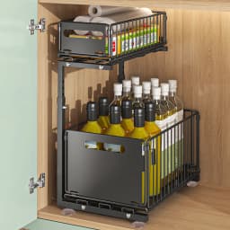 1/2PCS Pull Out Cabinet Organizer Adjustable Kitchen Storage Rack Under Sink Organizer Spice Jar Storage Rack Slide Out Drawer