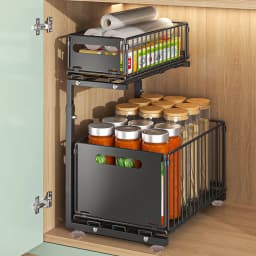 1/2PCS Pull Out Cabinet Organizer Adjustable Kitchen Storage Rack Under Sink Organizer Spice Jar Storage Rack Slide Out Drawer