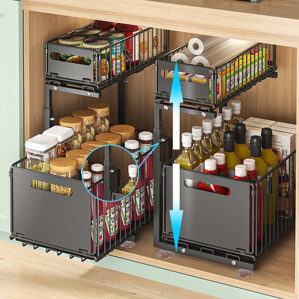 1/2PCS Pull Out Cabinet Organizer Adjustable Kitchen Storage Rack Under Sink Organizer Spice Jar Storage Rack Slide Out Drawer