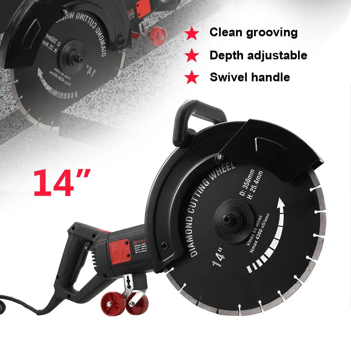 3200W High-power Saw Blade Slotting Cutter Machine-Carbon Steel Cover 220 Slip-Proof Handles Wall Cutting Machine for Electricia