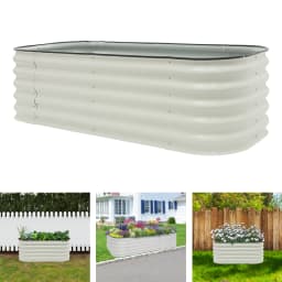 Dual-Size Raised Garden Bed - White Anti-Rust Zinc Steel Planter Box with Open Base for Vegetables/Herbs/Flowers