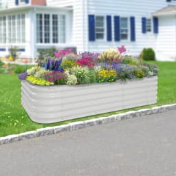 Dual-Size Raised Garden Bed - White Anti-Rust Zinc Steel Planter Box with Open Base for Vegetables/Herbs/Flowers