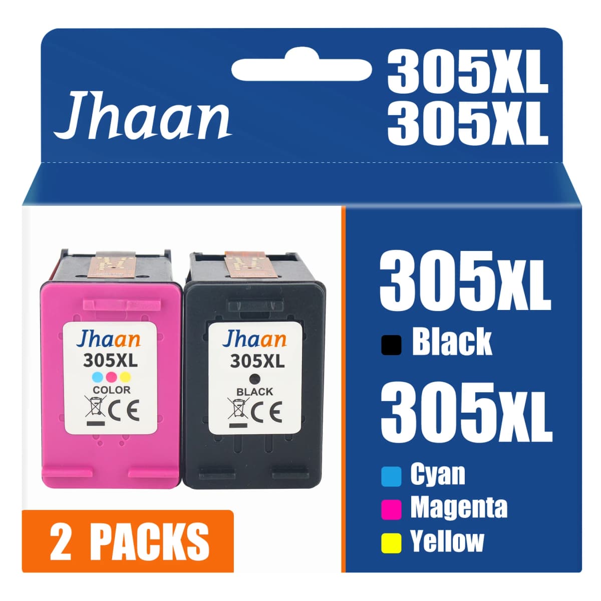 Jhaan 305XL Multipack-2P Ink Cartridges Compatible with HP 305XL for DeskJet 2700 2720, DeskJet Plus 4120 4130, Envy 6000 6010