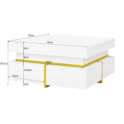 Coffee table, high-gloss living room table, side table with drawers and golden accents